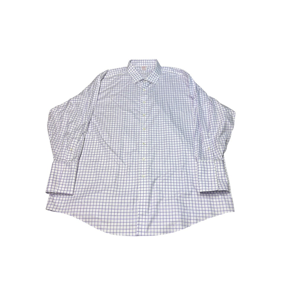 Brooks Brothers Madison Fit Mens 20-36 Purple Tattersall Supima Cotton Dress